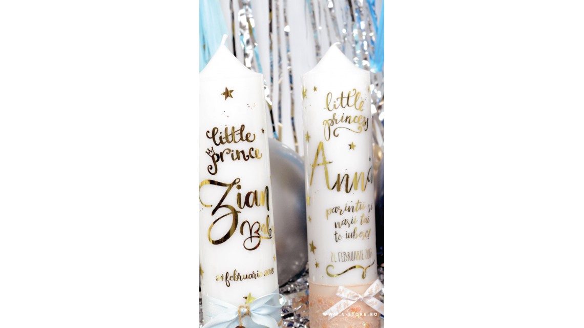 Lumanare de botez personalizata, print folio gold, 30x8cm,  Mica Printesa 2